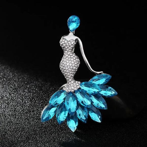 Brooch Lady Turquoise Blue  & Silver Pin - Picture 4 of 4